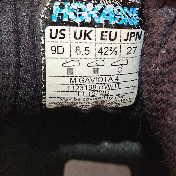 Hoka One One Gaviota Black and White Athletic Shoes Size Men’s 9D - Picture 2 of 10